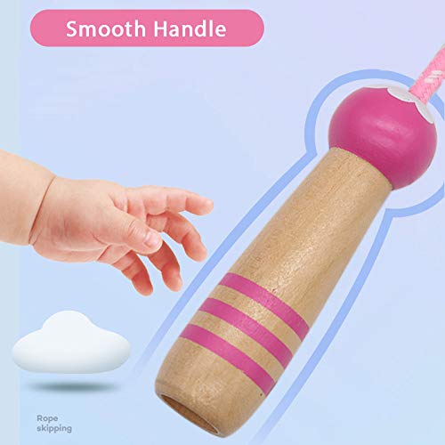 Adjustable 7ft Cotton Jump Rope with Wooden Handle - Pink