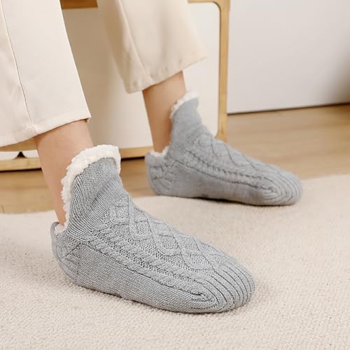 Unisex Fluffy Fuzzy Warm Slipper Socks Grey 8.5-10 Women / 7-8.5 Men Thick Fleece Indoor Non-Slip