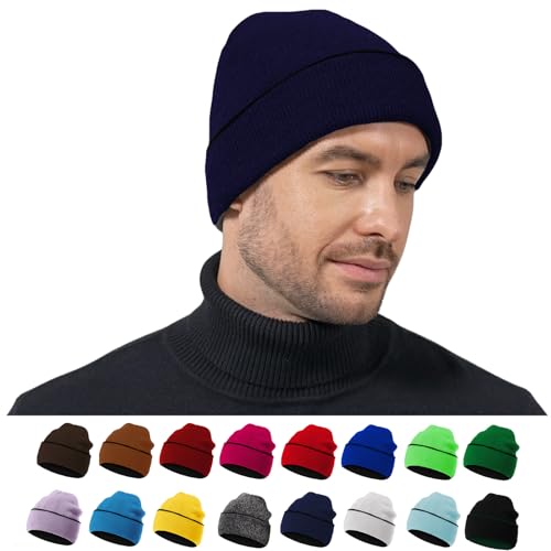Reversible Beanie Hat for Men & Women - Black/Navy