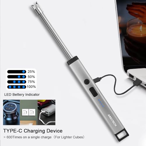 Rechargeable Electric Candle Lighter - Flexible Neck USB Arc Lighter - Silver