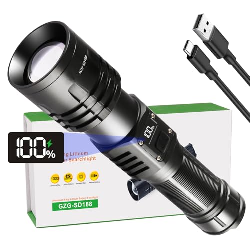 Rechargeable LED Flashlights 10000.00 High Lumens,???????? ?????? High Powered Waterproof Tactical Brightest Flashlight Zoomable Spotlight Flashlight for Home Outdoor Emergency