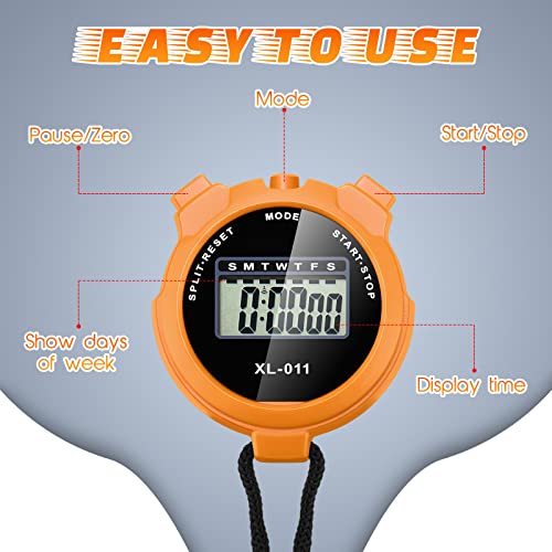Multi-Function Digital Stopwatch Timer - 12 Pack Black, Blue, Red, Orange
