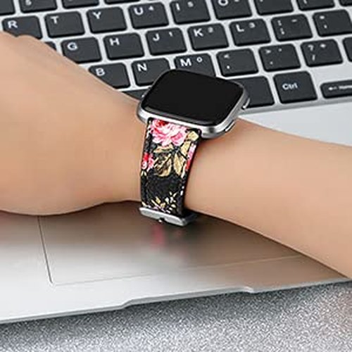 POHNUI 3 Pack Leather Bands Compatible With Fitbit Versa 2/Lite/SE for Women Men, Adjustable Soft Leather Replacement Strap Wristband for Smart Watch