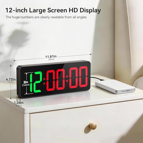 Tempospark Black 12-Inch LED Gym Timer Clock with Remote - Interval & Stopwatch for Workout & Office