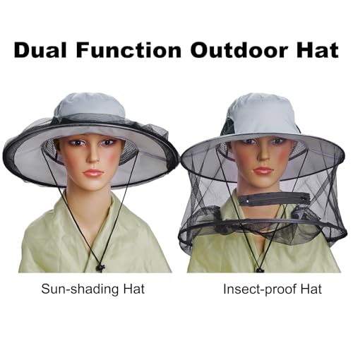 Mosquito Head Net Hat with Hidden Mesh - Grey