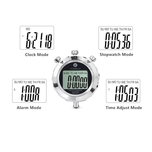 Metal Stopwatch with Backlight - 2 Lap Memory Timer for Sports