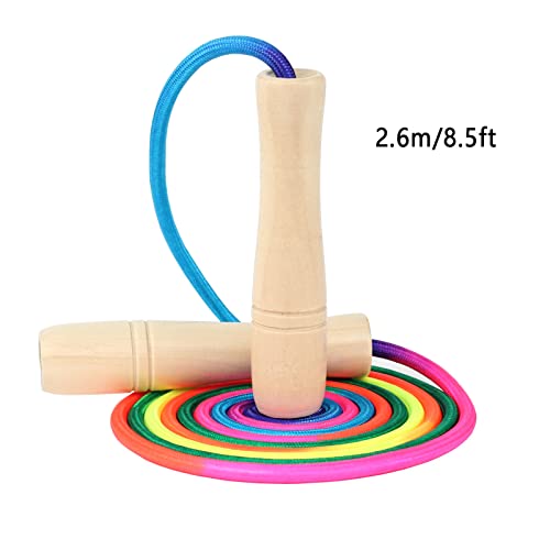 Adjustable 8.5ft Kids Jump Rope with Wooden Handles - Rainbow