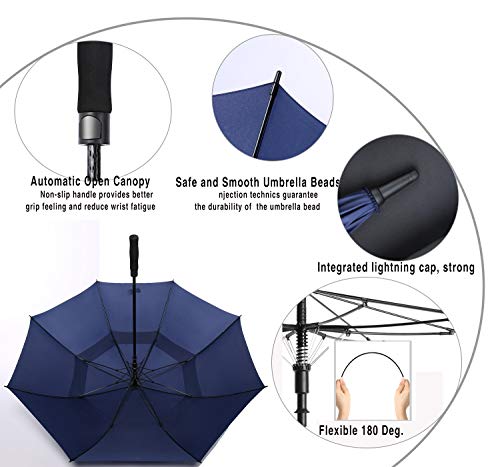 Large Windproof Golf Umbrella - Automatic Open, 62 Inch Navy Blue