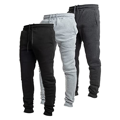 Ultra Performance Men's 3 Pack Fleece Sweatpants with Pockets - Large Black/Charcoal/Heather Grey