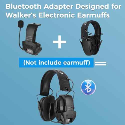 Bluetooth Adapter with Mic for Walker's Shooting Earmuffs, Rechargeable Wireless Bluetooth 5.4 Receiver for Hands-Free Call, 50H Battery Life (Black)