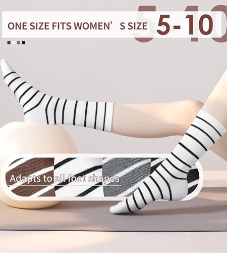 Pilates Socks with Grips for Women - 4 Pairs Non-Slip Yoga Crew - Black