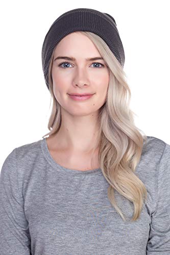Unisex Cuffed Knit Beanie Hat - One Size Dark Grey