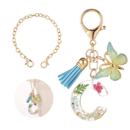 Bottle Chain for Tumbler with Letter C Charm, Butterfly and Tassel - Letter C