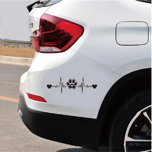 Paw Print Heartbeat Car Sticker - Dog on Board Decal, Black