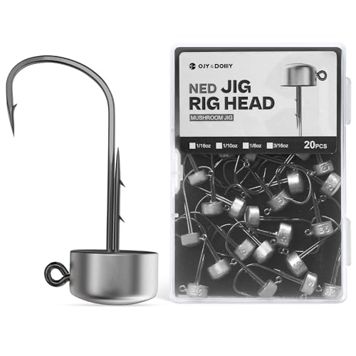 Ned Rig Jig Heads 20 Pack - Finesse Mushroom Hooks 3/32oz