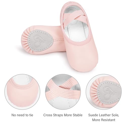 Toddler Ballet Shoes - Ballet Pink, Lace-Free PU Leather with Cushioning