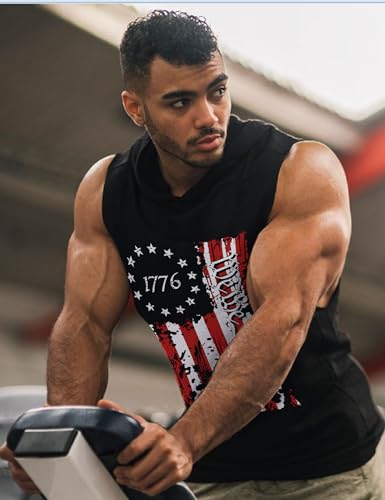 COOFANDY Men's Black X-Large Workout Hooded Tank Top - Muscle Cut Off Sleeveless Gym Shirt