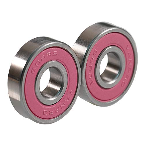 608RS Carbon Steel Skateboard Bearings Bundle - 8 Pack Rose Red w/ Spacers