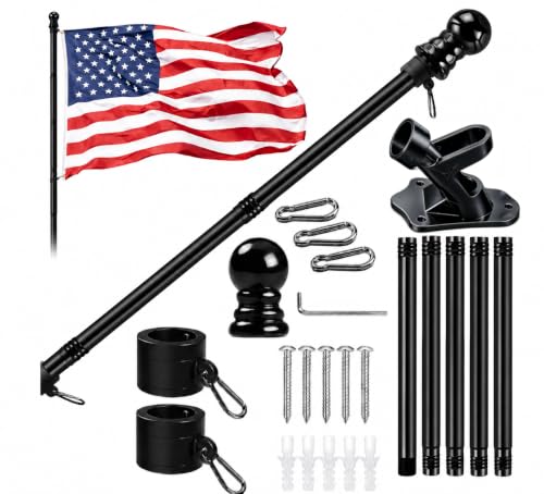 American Flag with Pole Kit 3x5 ft – 5ft Heavy-Duty Stainless/Aluminum Flagpole, No-Tangle Bracket