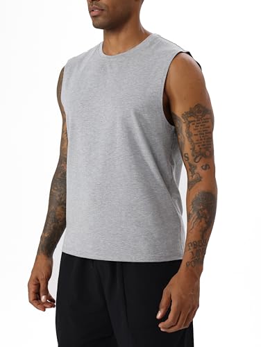 Men's Cotton Tank Top - Sleeveless Gym Shirt, Grey, Small