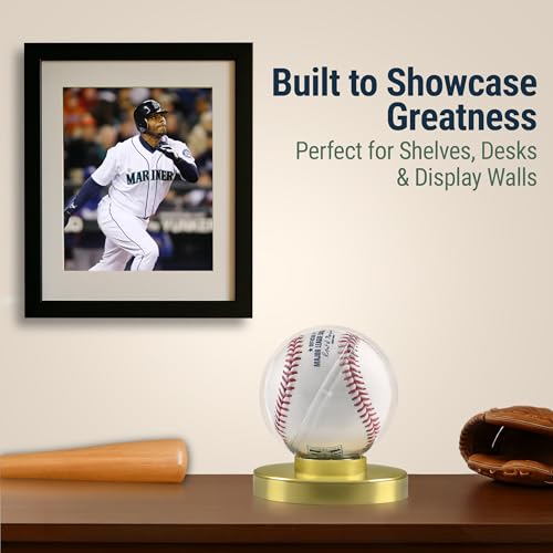 Autographed Baseball Display Case with UV Protection – Clear Acrylic, Gold Base, Stackable