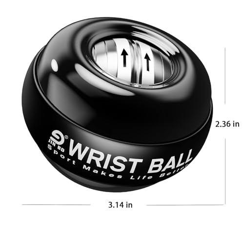 Gyro Ball Wrist Trainer - Auto-Start Gyroscopic Forearm Exerciser - Pure Black No Light