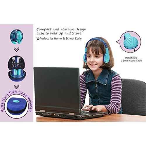 SIMOLIO Kids Bluetooth Headphones with Microphone, Wireless Childrens Headphones with Safe Volume, Foldable Adjustable Headband, Over-Ear Headsets for Boys Girls Toddler Tablet Travel Airplane Blue