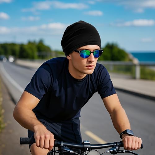 Breathable Summer Running Caps - 3 Pack Beanie Skull Caps - Black & Grey