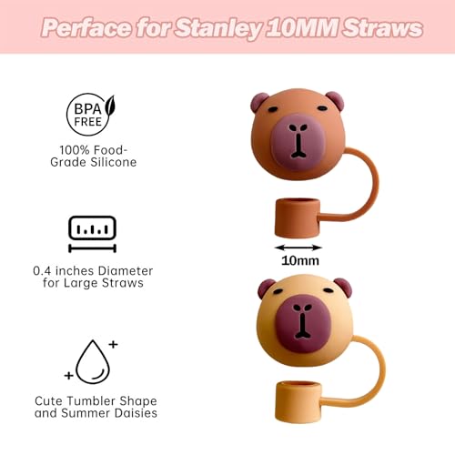 Capybara Straw Covers - 4 Pcs Silicone Topper for 10mm Straws