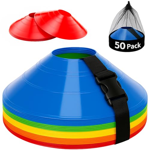 Agility Soccer Cones Set - 25 Multi Color Cones with Carry Bag