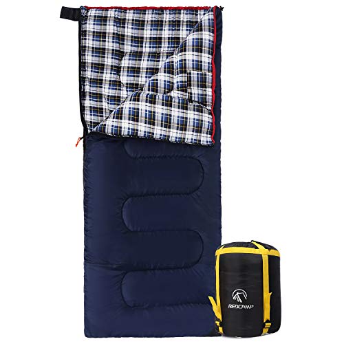 Redcamp Cotton Flannel Sleeping Bag for Adults - Blue, 2 lbs Filling, Cold Weather Camping Gear