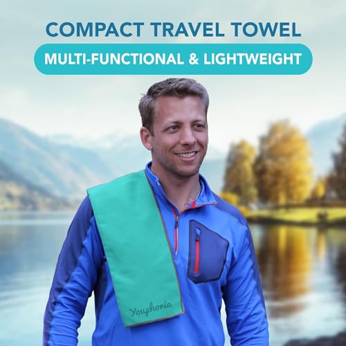 Microfiber Travel Towel - Fast Drying Lightweight - Mint/Gray 12" x 24"