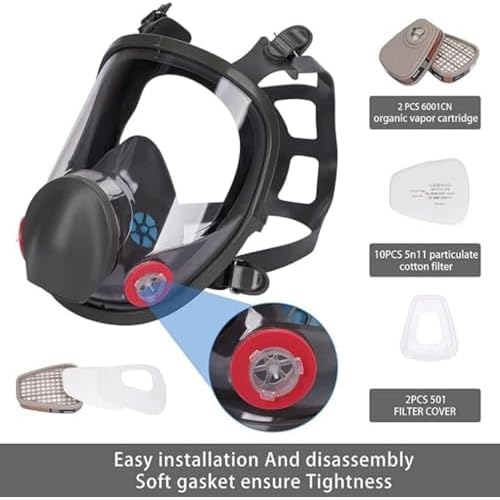 Reusable Full Face Respirator, Gas Cover Organic Vapor Mask and Anti-fog,Dust-proof Face Cover, for Painting, Mechanical Polishing, Logging, Welding and Other Work Protection