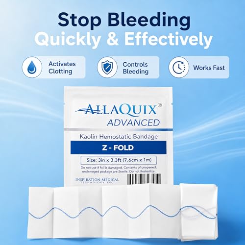 AllaQuix Kaolin Hemostatic Gauze 3in x 3.3ft, Quick Clotting Wound Dressing, 1 Pack
