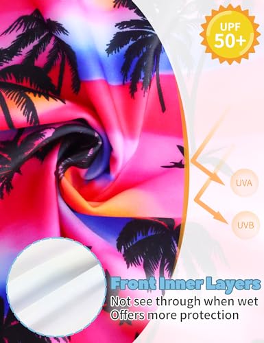 Girls Long Sleeve Rash Guard Swimsuit Set UPF 50+ - Coconut Tree, 9-10 Years