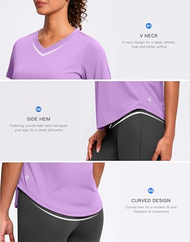 Women's Large Light Purple V-Neck Workout Sun Shirt - Dry Fit Active Top