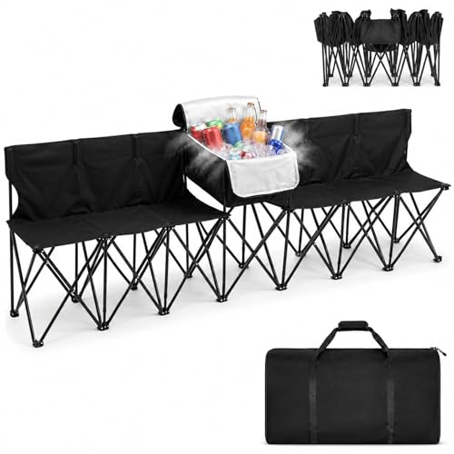 6-Seat Folding Soccer Bench with Cooler - Portable Team Chair