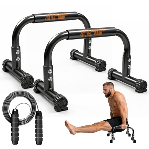 Heavy-Duty Steel Parallettes Push Up Bars with Jump Rope