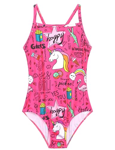 Girls One-Piece Multicolor Swimsuit - Red Cartoon, 5-6 Years
