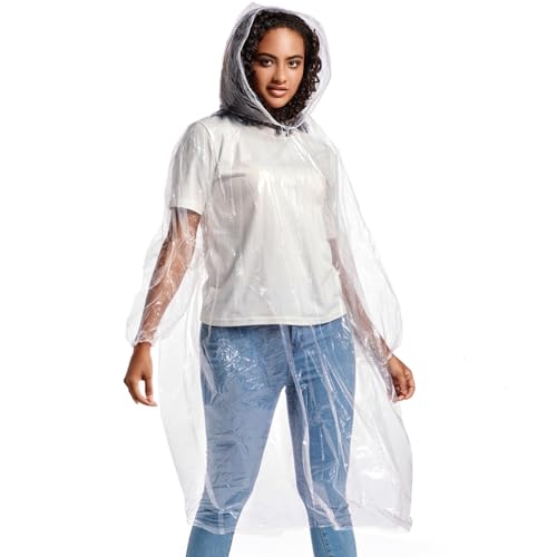Disposable Rain Ponchos for Adults - 5 Pack Emergency Rain Coat - One Size