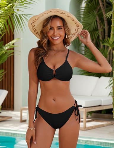 Blooming Jelly Women's Cheeky Bikini Set Medium Black - Sexy Swimsuit