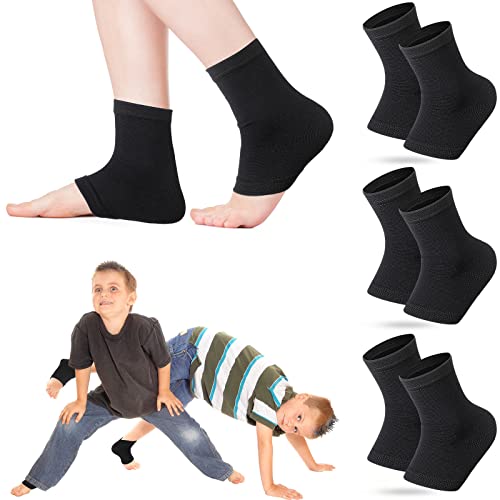 3 Pairs Girls Ankle Brace Compression Sleeves - Medium/Black
