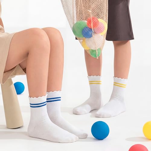 Stelle Kids Cotton Ruffle Athletic Ankle Socks 3-5 Pairs, 7-12 Years, Striped