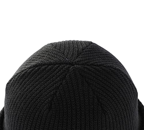 Classic Double Layer Knit Beanie Hat - Warm Black One Size