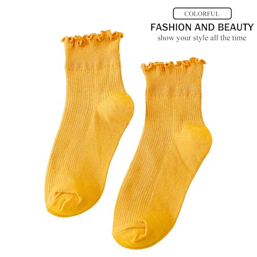 Casual Ruffle Cotton Ankle Boot Socks - Yellow