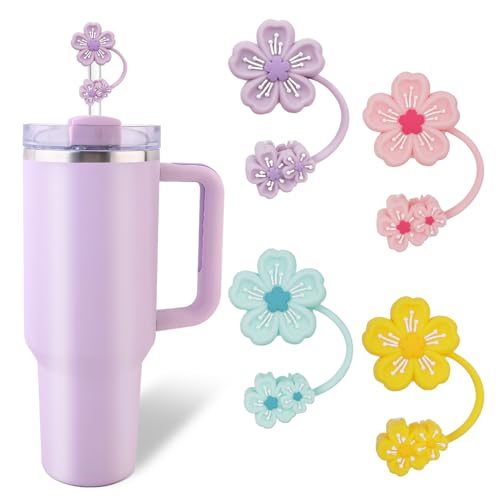 4 Pcs Cherry Blossom Straw Topper for 10mm Tumbler Straws - Colourful