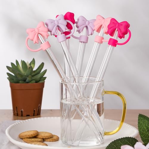6PCS Silicone Bow Straw Covers for Stanley 30 & 40 Oz Tumblers - Pink Bow