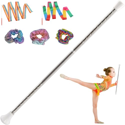 21.6-Inch Twirling Baton Set - Stainless Steel with Ribbons & Hair Bands - White