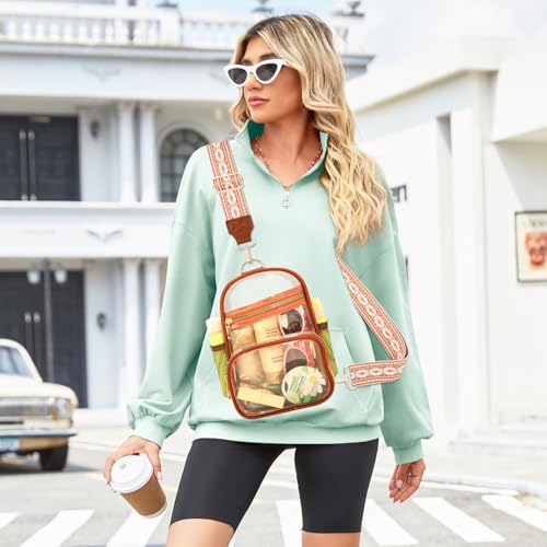 Clear Bag with Water Bottle Holder - Stadium Approved - Brown-C