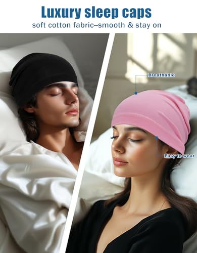 Lightweight Cotton Skull Cap - Summer Beanie Hat - Black & Pink - XX-Large